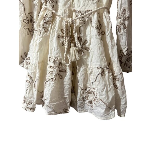 Camellia Embroidered 3D Floral Cottage Mini Dress Women Medium Cream Puff Sleeve - Picture 10 of 16